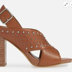 Treasure & Bond Paxon Stacked Heel Studded Sandal Chestnut Brown